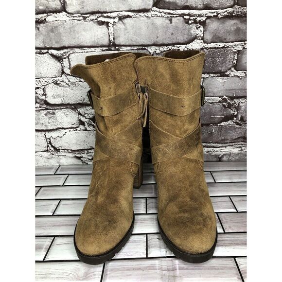 Clarks Brown Nubuck Leather Suede Stacked Heel Ankle Strap Boots Women Sz 6M US - Picture 5 of 16